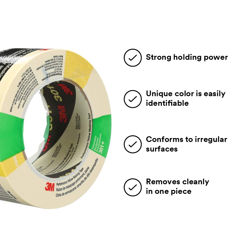 3M Performance Yellow Masking Tape 301+, 48 mm x 55 m, Conveniently Packaged
