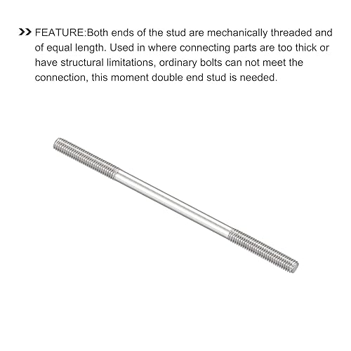 Miniatura 24 de METALLIXITY Tornillos de doble extremo (rosca M8, 3.150 in de longitud), 5 unidades, acero inoxidable 304, pernos de varilla roscados dobles