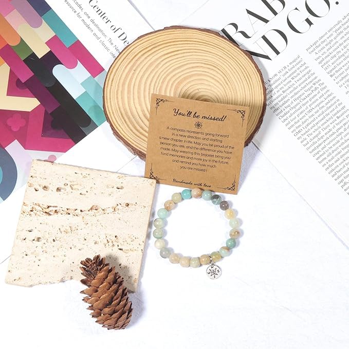 Compass Farewell Natural Stone Beads Bracelet Inspirational Gifts Coworker Leaving Retirement Farewell Going Away Goodbye Bracelet Gifts2