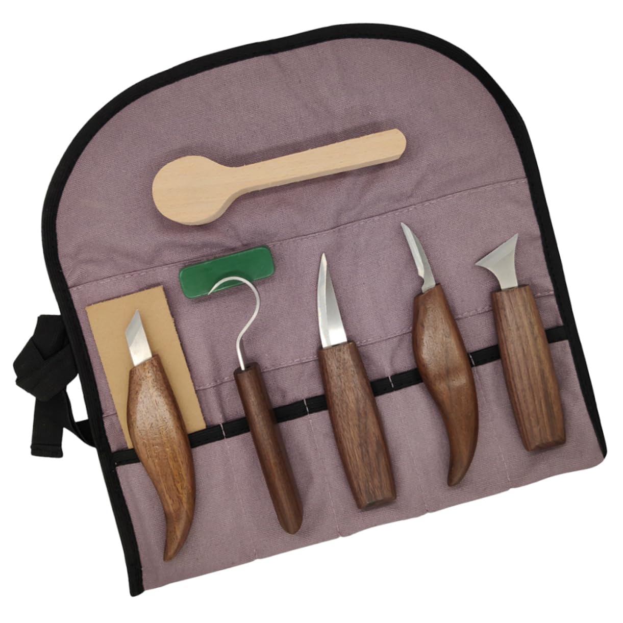 Set di 7 Pezzi Coltello per Intaglio Legno Portatile | Impugnatura in Noce e Acciaio al Carbonio, Adatto a Casa e Laboratorio, per Principianti e Carver