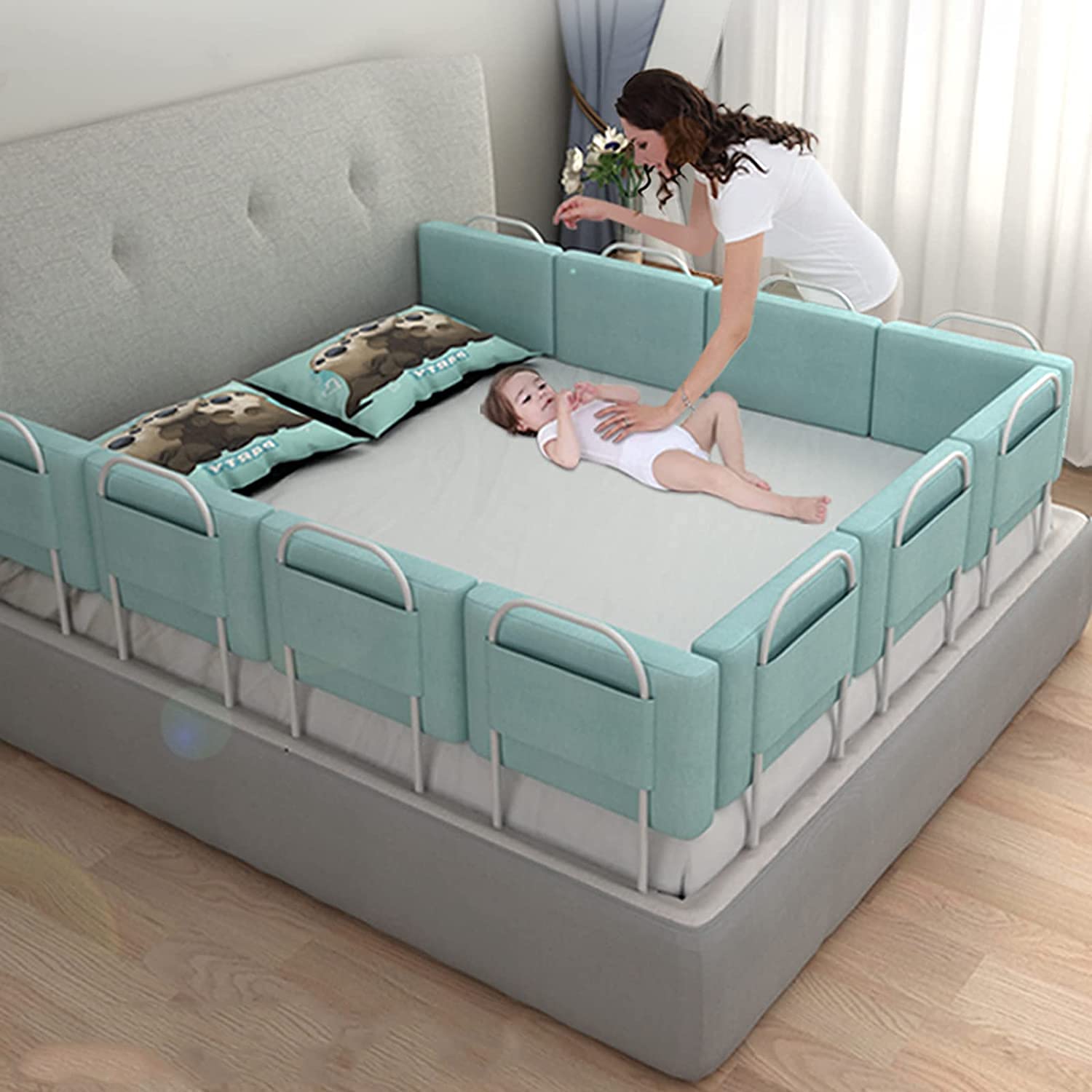Valla De Cama con Riel Lateral De Seguridad, Barandilla De Cama para Niños, Protector De Protección De Seguridad Portátil, Barandilla De Cama Anticaída, Barrera De Valla De Deflector De Cabe