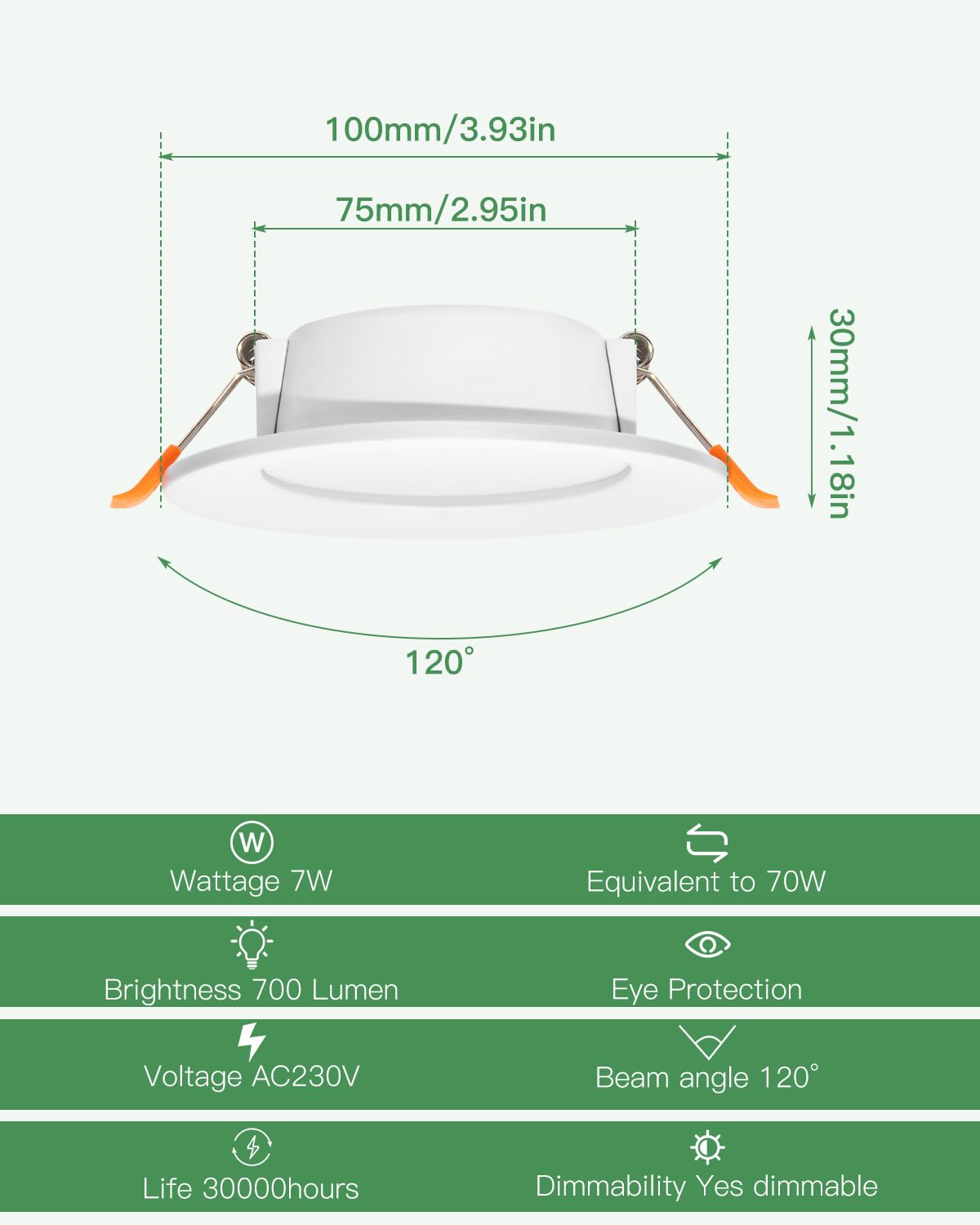 Dexnump Faretto da incasso a LED 230 V, ultra piatto, confezione da 12 faretti da incasso 2700 K, 7 W, faretti da soffitto energetici, IP44, per bagno, cucina, soggiorno