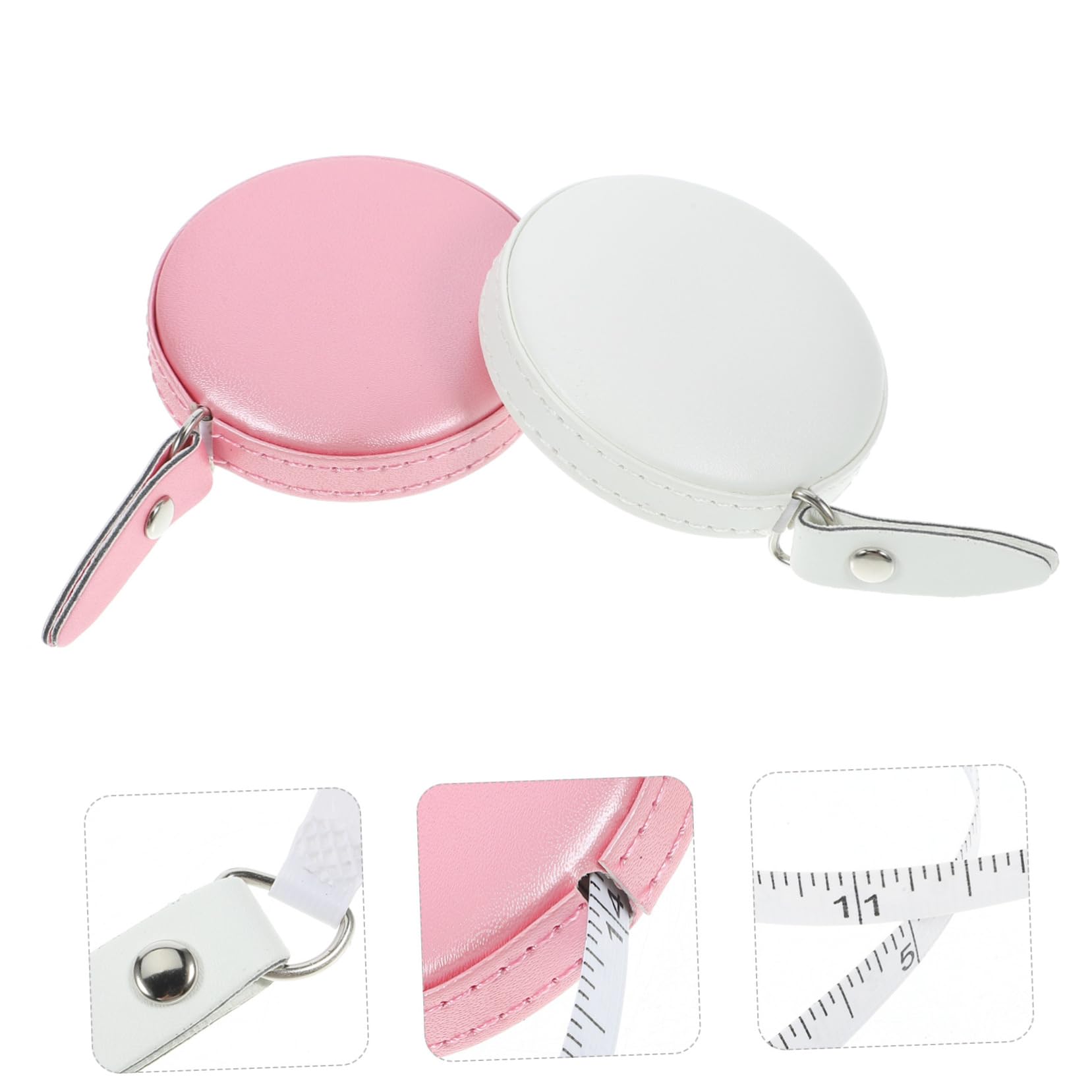 SEWACC Retractable Mini Leather Tape Measure Pocket Anthropometric Body Clothing Measurement Portable 2pcs Pink White