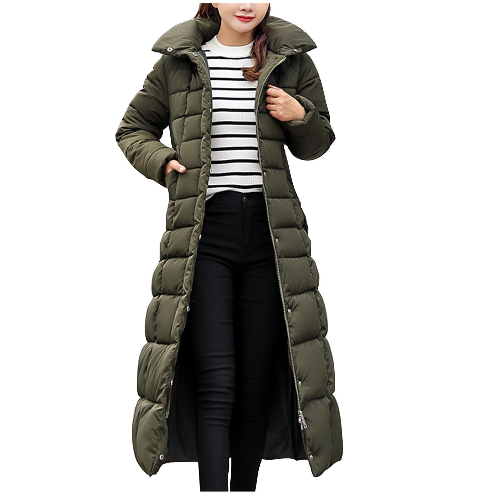 Abrigo de invierno para mujer con forro cálido y largo, chaqueta de plumón ligera para mujer, tallas grandes, chaqueta acolchada de invierno para mujer, abrigo de invierno elegante, abrigo de plumón