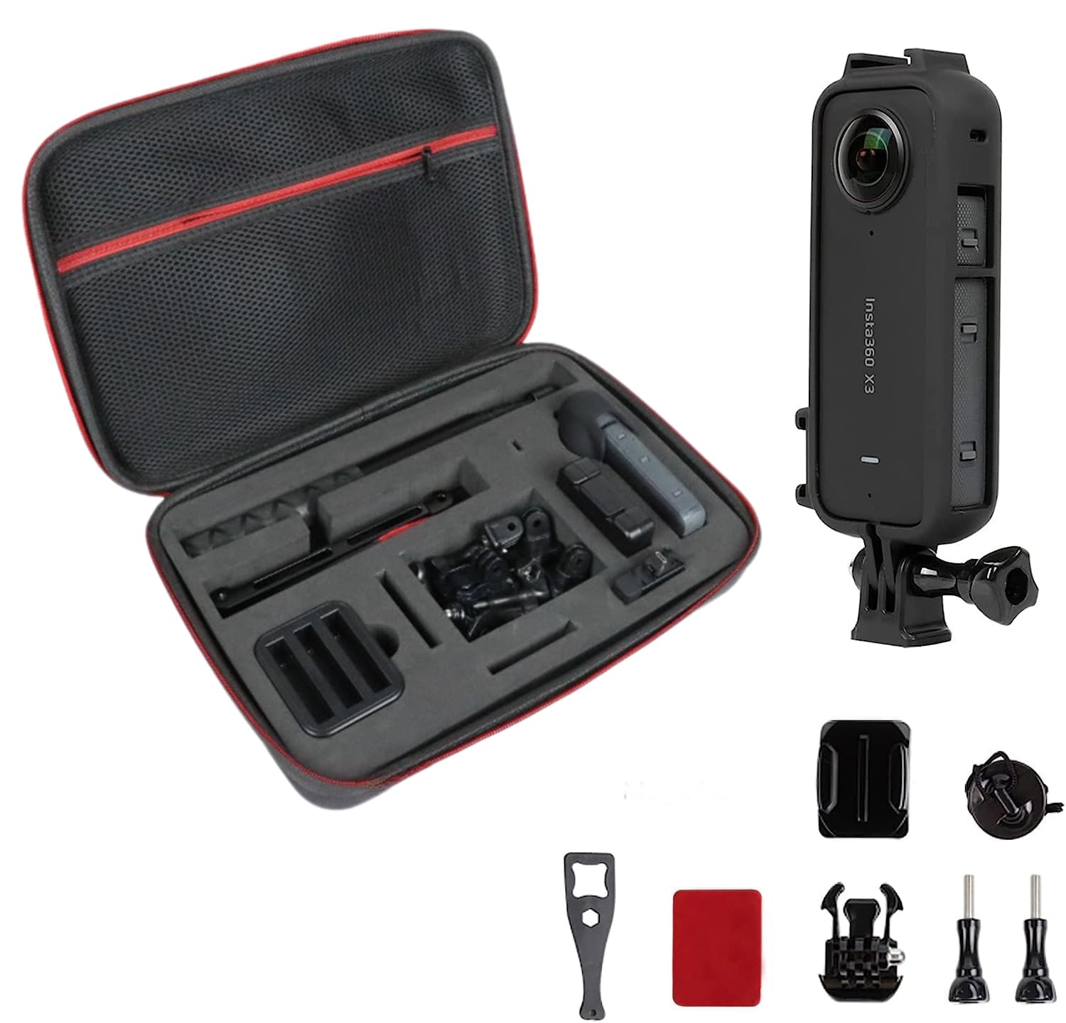 Accessory Kit for Insta360 One X3 - Large Size Carry Case Frame Case Adhesive Sticker Base Mount 1/4 Screw Hole Camera Tripod Adapter Mount