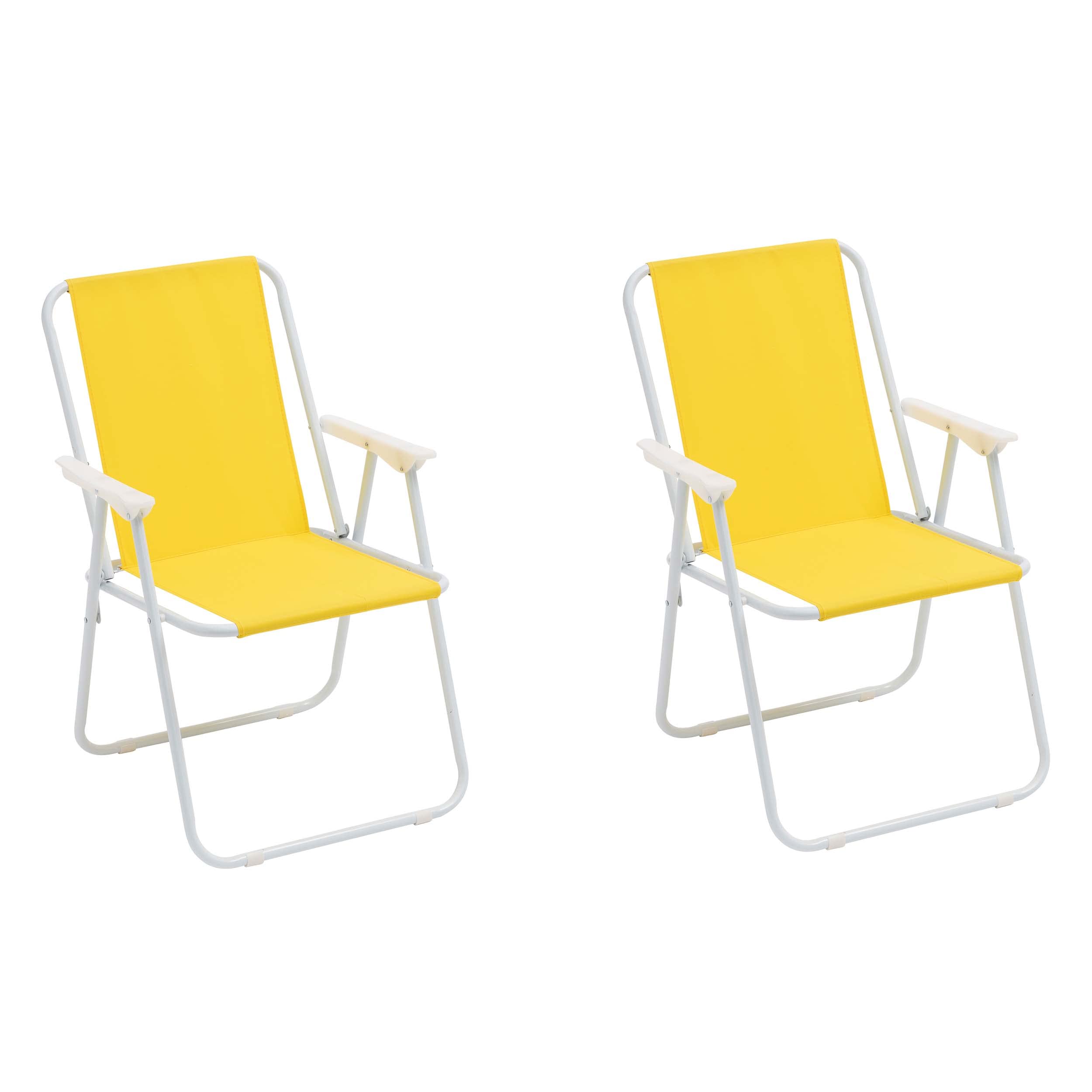 Baroni Home Sedia Pieghevole da Mare, Sedia Spiaggia o Campeggio in Tela, Sedia da Esterno con Braccioli Colorata 52x44x76 cm, Set 2 Gialla