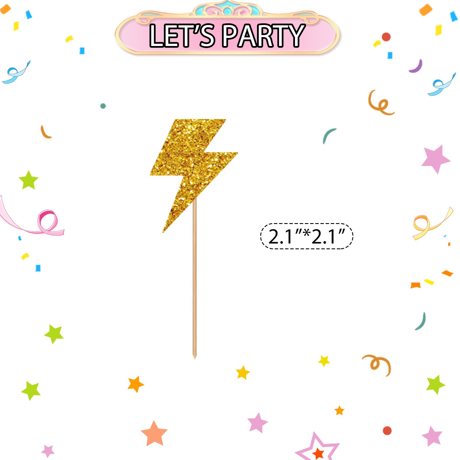24pcs Lightning Cupcake Toppers for Baby Shower, Lightning Sign Cupcake Toppers, Gold Glitter Lightning Cake Decoration for Baby 1st Birthday Party Supplies