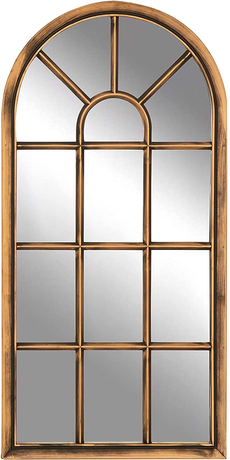 Capristar Brushed Copper/Bronze 70X35cm Window Shape Designer Wall Mirror Indoor/Outdoor Lightweight Arched Window Wall Mirror Beautiful Decoration Art Piece Gift ()