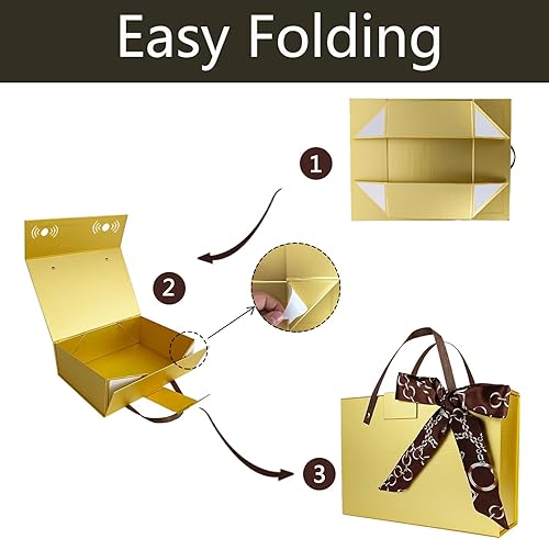 Miniatura 3 de Joyscoop Caja de regalo dorada paquete de 2 cajas de regalo de 11 x 7.6 x 3.5 pulgadas con tapas, regalos para regalos, propuesta de dama de honor,