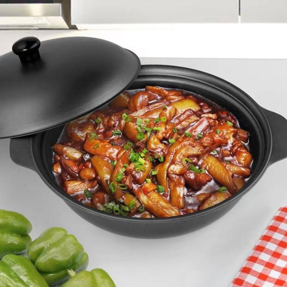 NOLITOY Cazuela de Hierro Fundido para Cocinar Arroz y Guisos, Olla Resistente Tapa para Uso Doméstico y Cocina Tradicional