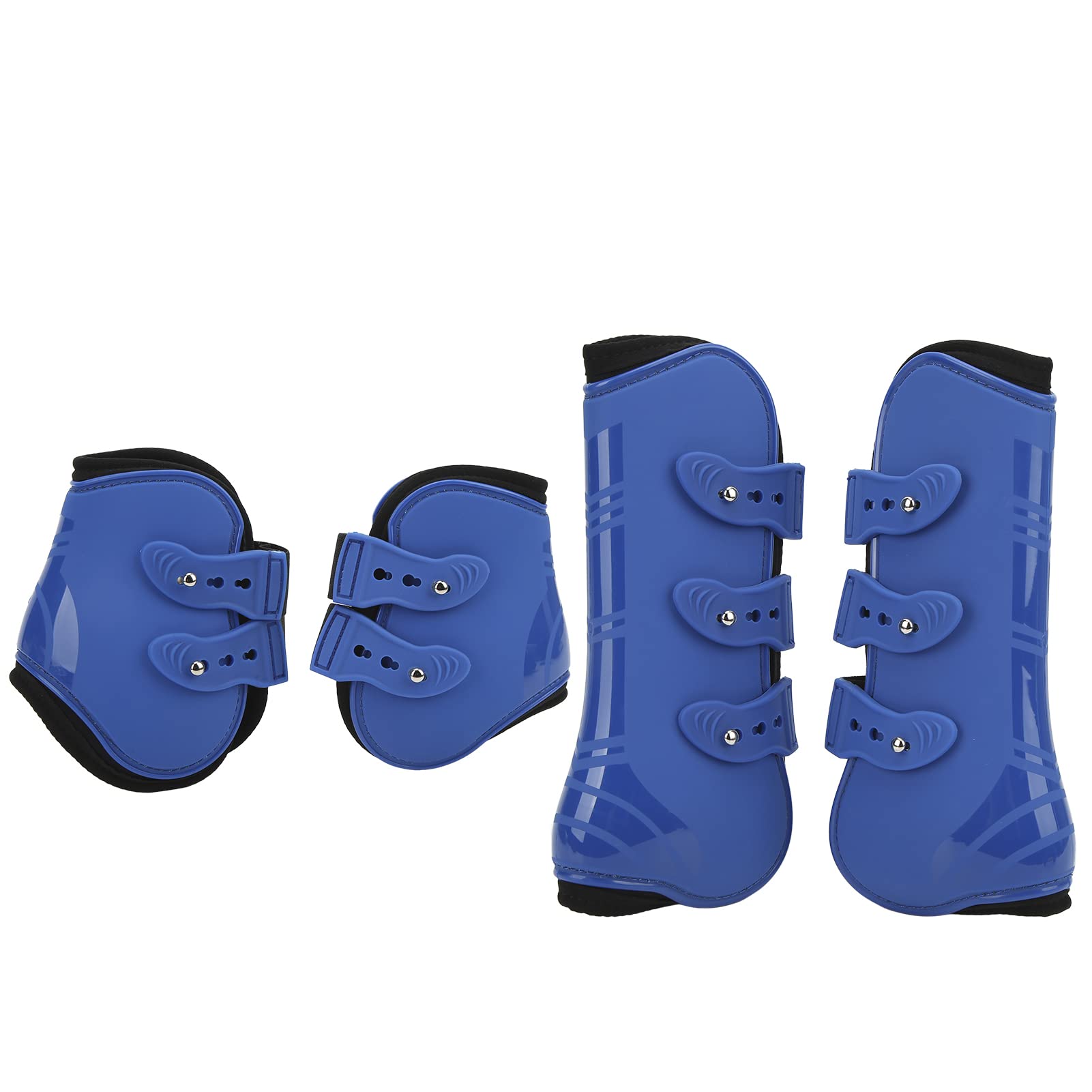 4 pezzi Stivali posteriori anteriori per cavallo Stivali per gambe in neoprene resistenti agli urti Stivali per tendini per cavalli per saltare Sport ad alta velocità (Un conjunto de azul delante y