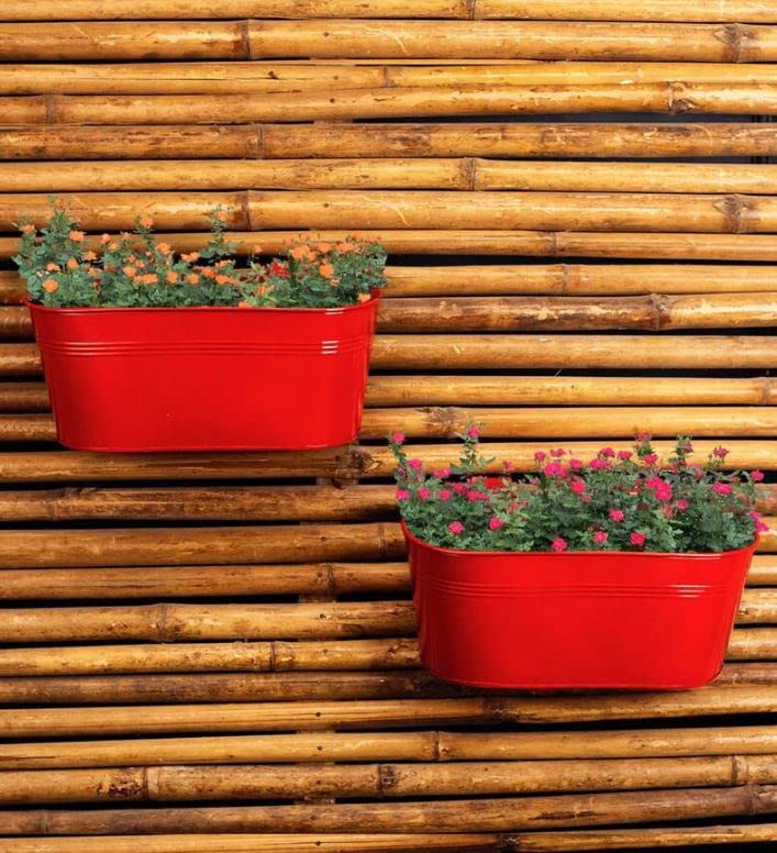 Ezzu Crafts Galvanized Iron Oval Railing Planter, Detachable Flower Pots, Oval Planters for Balcony, Table-Top Planter Hanging Planter -Set of 2, (Red) (B0B51L25S8) Amazon Price History, Amazon Price Tracker