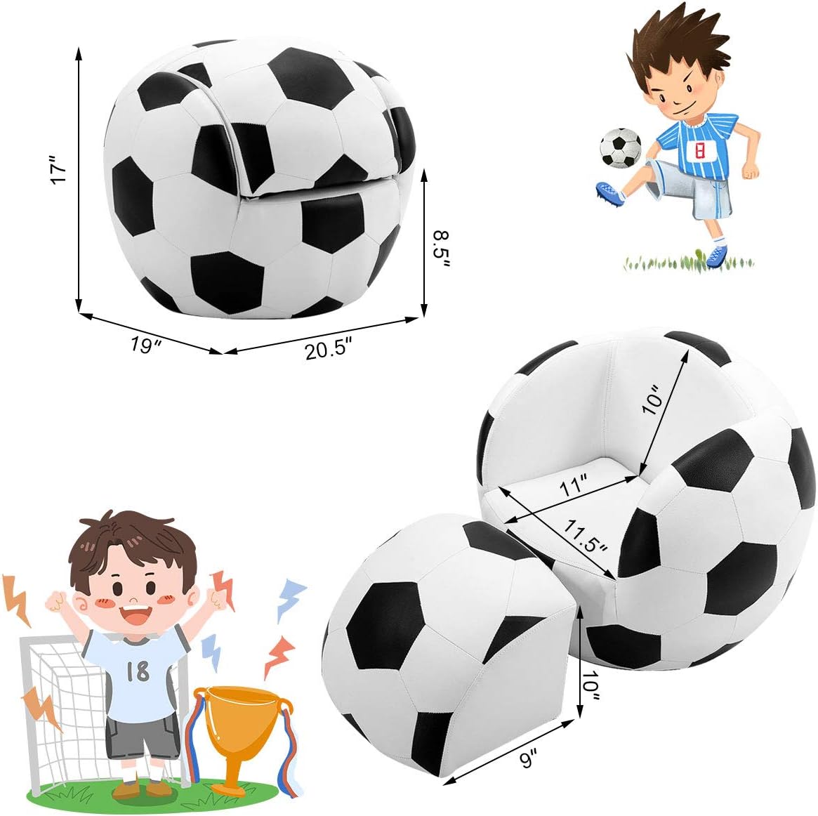 Bеѕt Prоmо Costzon Children's Sofa and Ottoman, Football Shaped Kids Armchair with Footstool, Solid Wood Structure Bearing up to 110LBS, Easy Clean PVC Cover, for 1 to 4 Year Old, Passed TB117 Standard Tests 70% оƒƒ Dіѕсоunt Costzon Children's Sofa and Ottoman, Football Shaped Kids Armchair with Footstool, Solid Wood Structure Bearing up to 110LBS, Easy Clean PVC Cover, for 1 to 4 Year Old, Passed TB117 Standard Tests