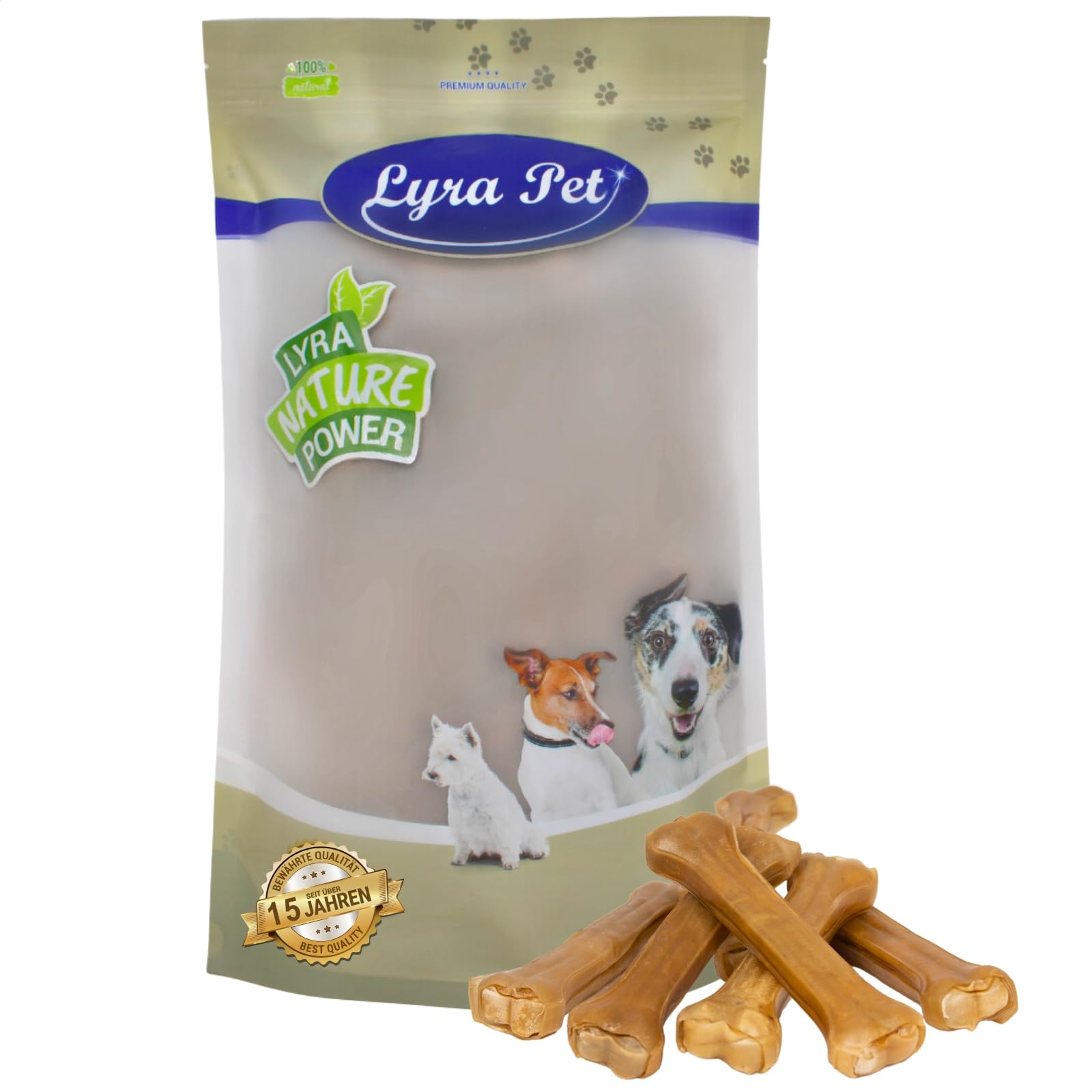 Lyra Pet® 10 os à mâcher en Peau de bœuf env. 25 cm, Snack séché Chiens | Os pour chiens riche en protéines | Hygiène dentaire | Long plaisir à mâcher | Naturel & pauvre en graisses