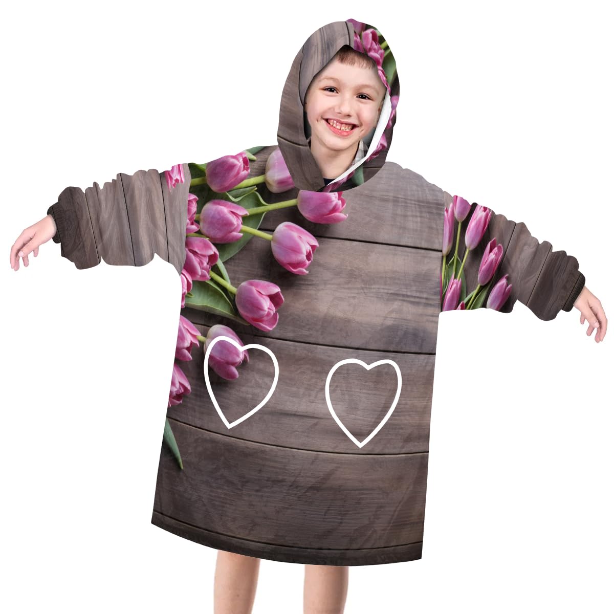 Wearable Blanket Hoodie for Kids, Colorful Tulip Fleece Sweatshirt Blanket Oversized Blanket Sweatshirt with Pocket Flannel Warm Hooded Blanket 6-10 Year Old Girl Boy Gift, One Size