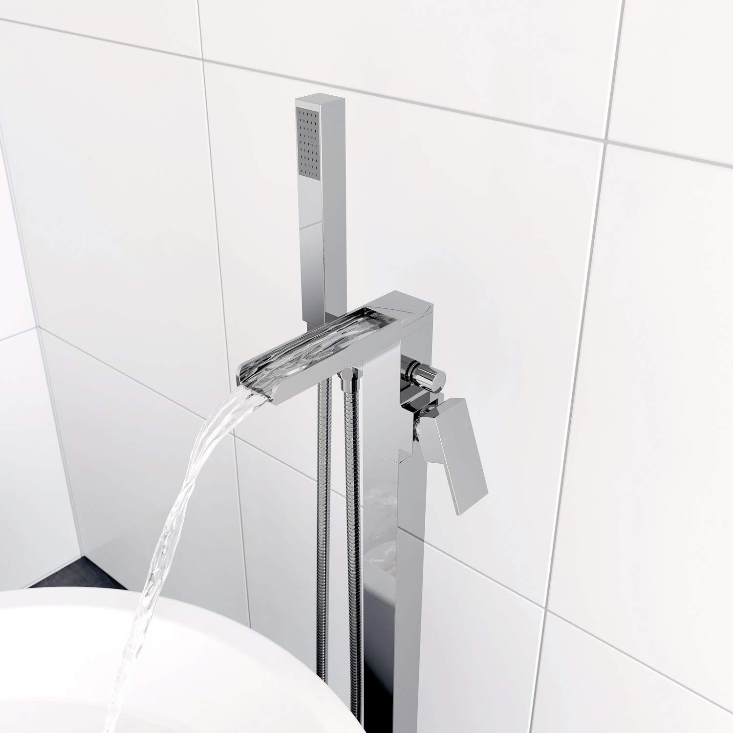Modern Bathroom Waterfall Freestanding Bath Shower Mixer Tap with