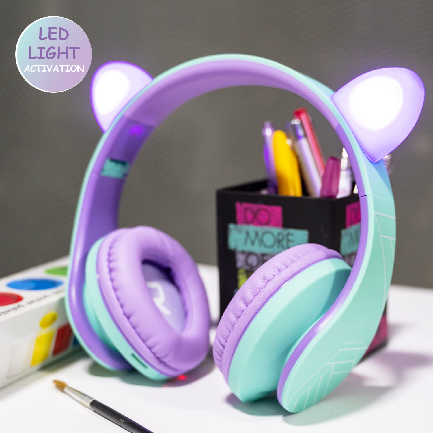 PowerLocus Dziecięce słuchawki douszne, Bluetooth z ograniczeniem głośności 85 dB, składane, z torbą do noszenia, bezprzewodowe słuchawki nauszne i kabel z mikrofonem, trybem micro SD do telefonu