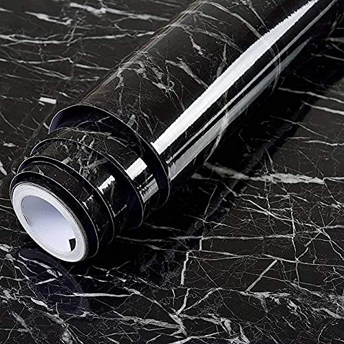 TCCO ENTERPRISE Marble Wall Paper Vinyl Self Adhesive Foil Stickers Film Removable Waterproof Granite 3D Look Contact Paper sticky Decal Peel & Stick Decorative Wall Paper for Kitchen Counter-top, Kitchen Furniture, Slab, Floor, cupboards, Door ( Black Marble – 60 x 200 CM )