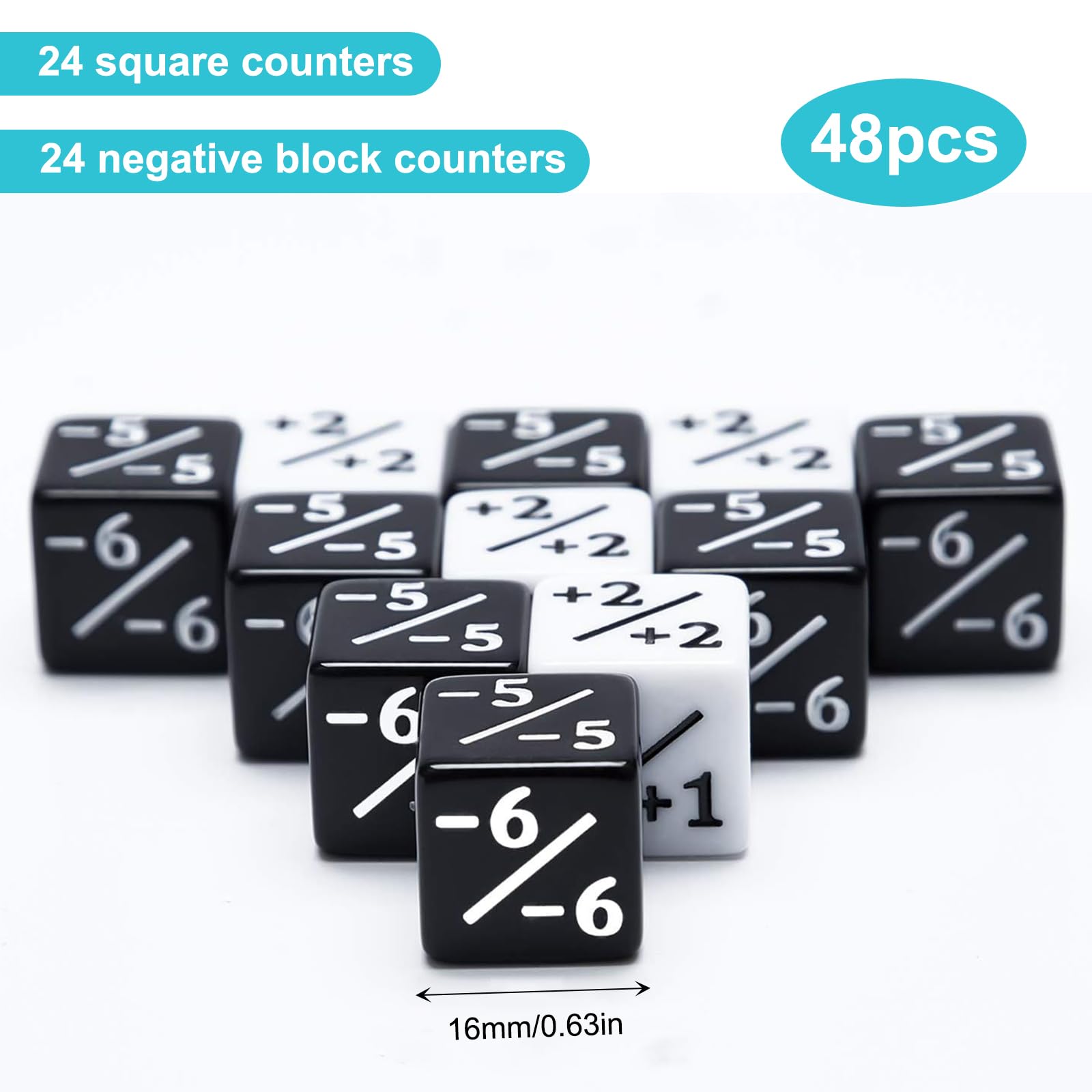 48 Pièces Compteurs de Dés Dés de Jeton D6 Dés de Fidélité Dés de Cube Compatibles avec MTG, CCG, Accessoire de Jeu de Cartes avec Sac de Rangement (Noir et Blanc)