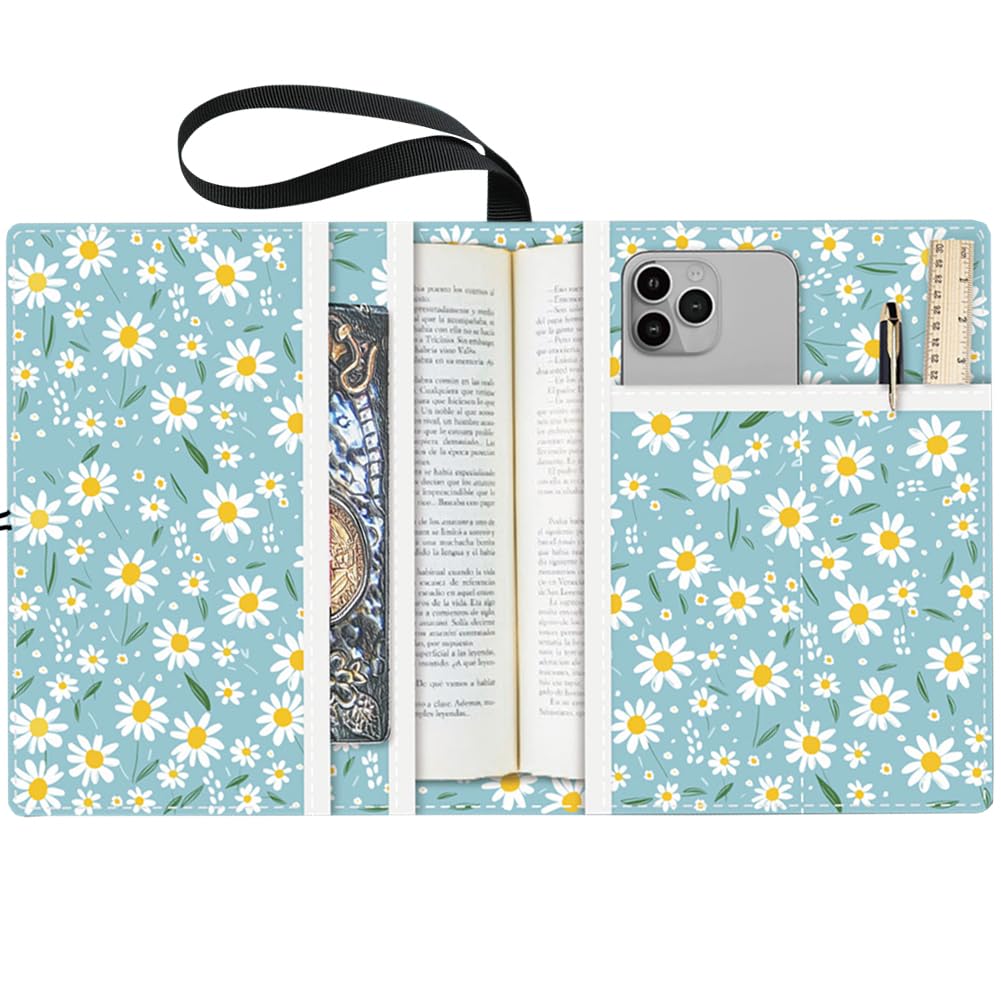 CRASPIRE Daisy Book Covers Flower Book Protector Blue Multilayer Book Sleeve for Paperbacks Washable Fabric Cloth Book Cover with Extra Sleeve Pocket for Book Lovers Classmate Gifts