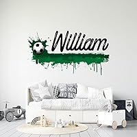 Vista 9 de Calcomanía de pared personalizada con nombre de fútbol, calcomanías de pared de pelota de fútbol con nombre personalizado para habitación de niños