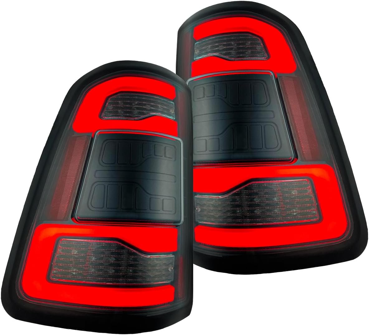 RECON - Fits 19-23 RAM 1500 Trucks Premium Ultra Bright OLED Tail Lights with Scanning Red Turn Signals - (Compatible with Factory/OEM LED Tail Lights with BLIS Only) - SMOKED LENS