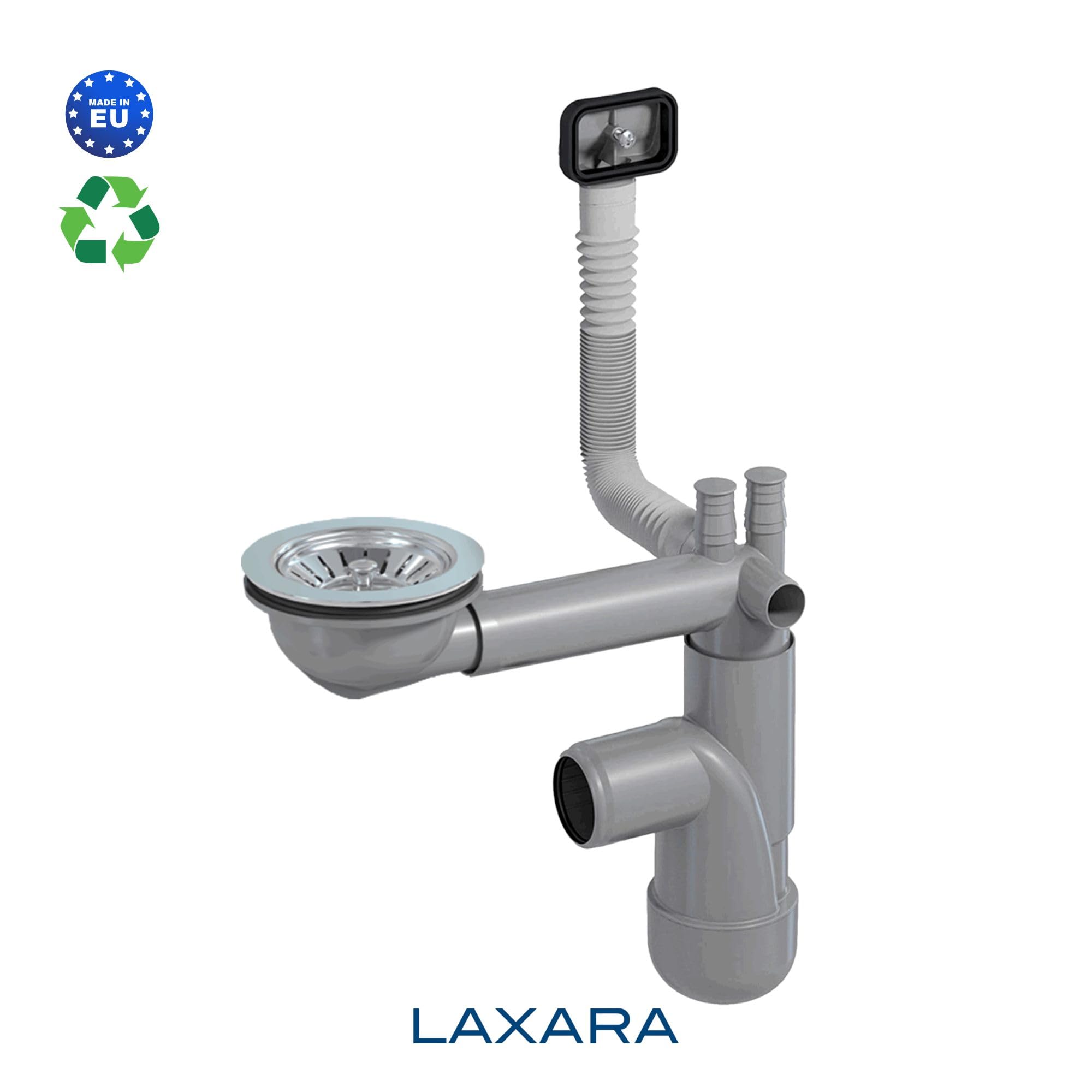 Flexlok Siphon télescopique pour éviers de cuisine/bacs à vaisselle peu encombrants | Flexibilité universelle avec plastique recyclé | (Flexlok 1 avec trop-plein rectangulaire sans tuyau