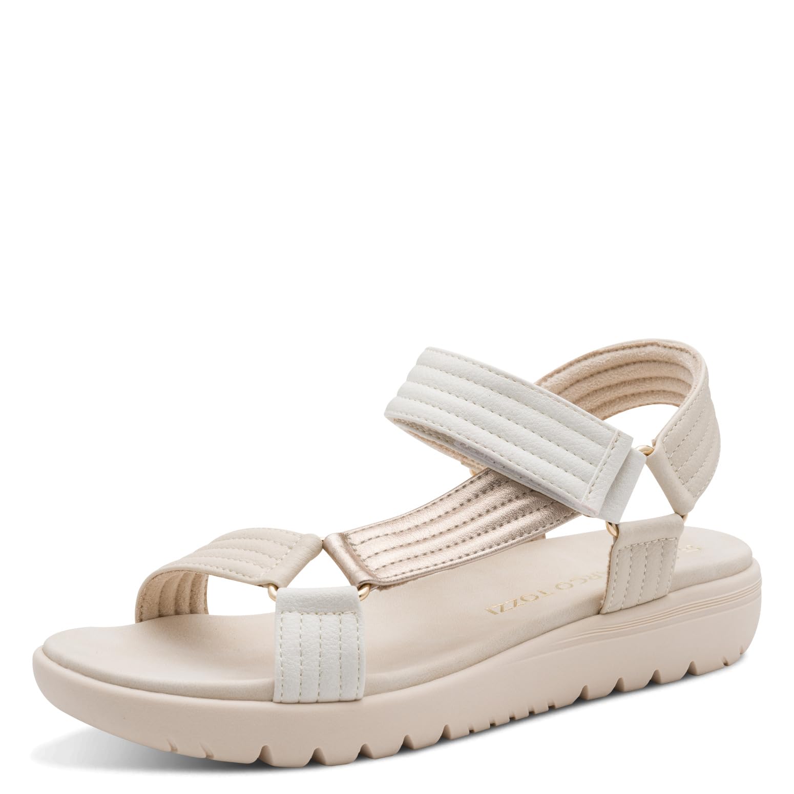 MARCO TOZZI Women's Sandal soft Feel Me footbed Vegan soft lining Comfortable, beige (LT.TAN COMB), 4.5 UK