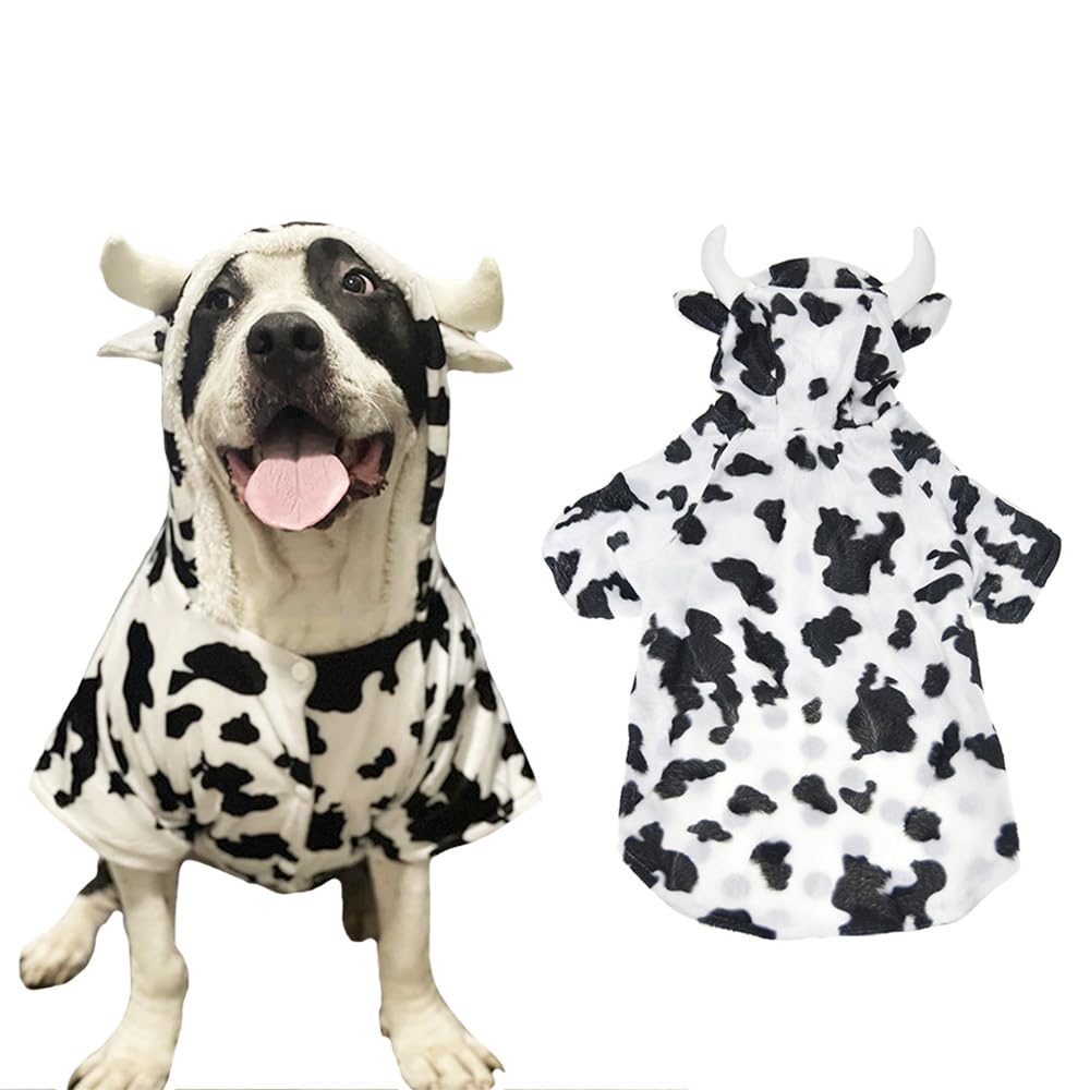 FLAdorepet - Disfraz de Vaca para Halloween para Perro Grande, Chaqueta de Forro Polar para Perro, Ropa Divertida para Labrador