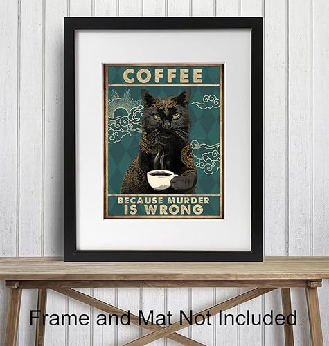 Miniatura 3 de Cat Wall Art & Decor - Kitchen Wall Decor - Black cat Room Decoration - Kitty Lady Gifts for Women Men - Funny Quotes Saying - Coffee Print - Kitten