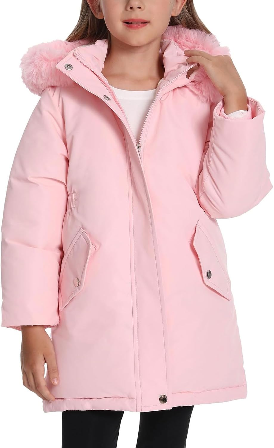 Kids Winter down Jacket Girls Waterproof Thermal Thick Padded Fleece Lined Puffer Coat Cozy Windbreaker Outerwear