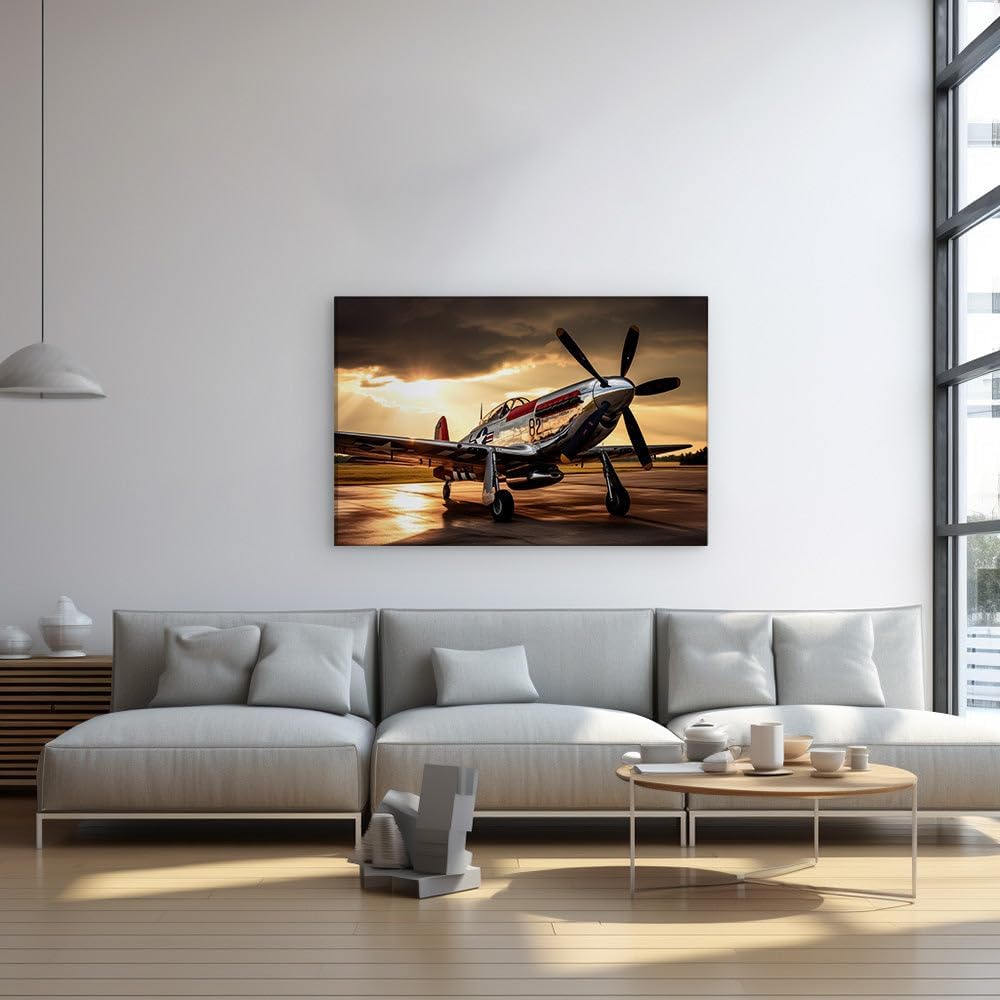 Canvas for Living room. Golden Era Flight 82: Ready for Takeoff into Nostalgic Skies, 27 x 18 inch Canvas Wall Art - Photographic Simplicity - Modern Home Decor