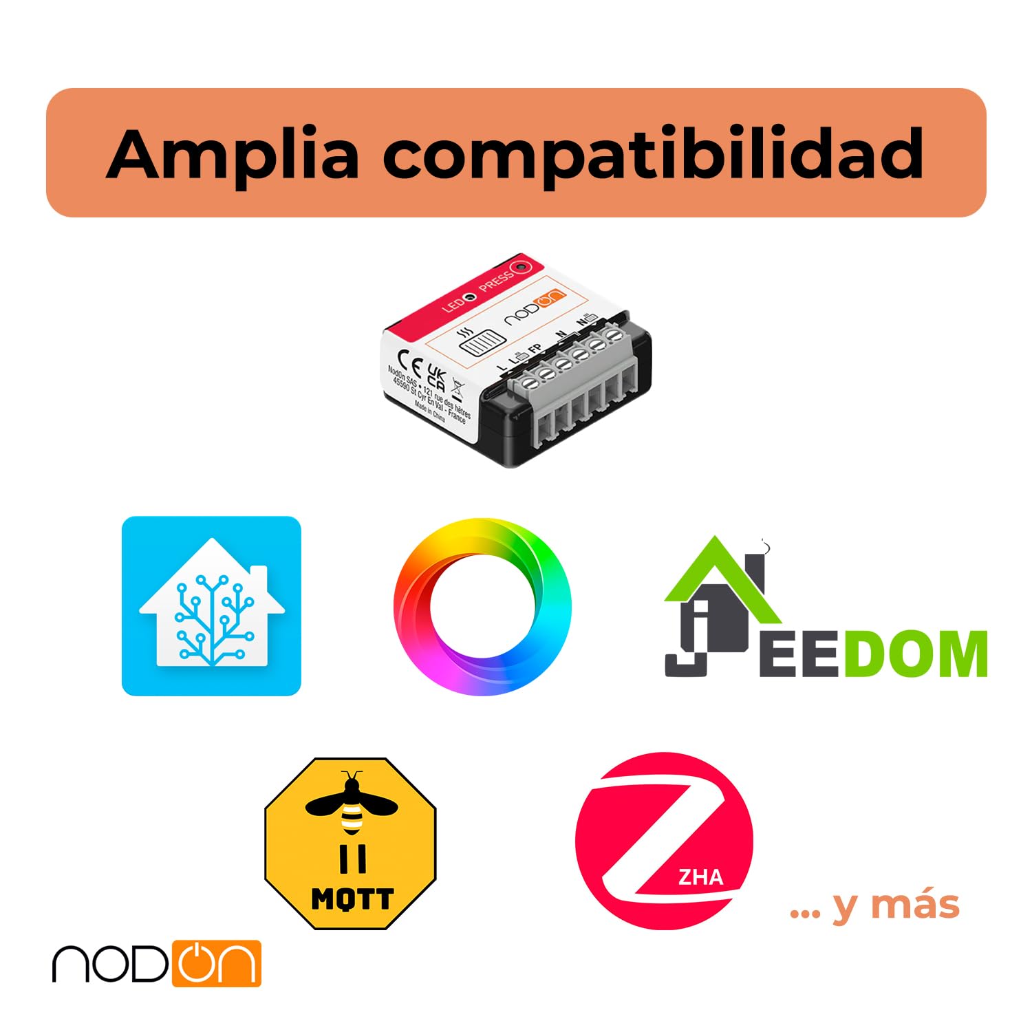 NodOn - Zigbee 3.0 - Módulo calefacción hilo piloto con medición consumo - Hilo piloto conectado para gestión de calefacción - Ahorro energético, 6 modos, compatible Home Assistant, Jeedom, Z2M, ZHA
