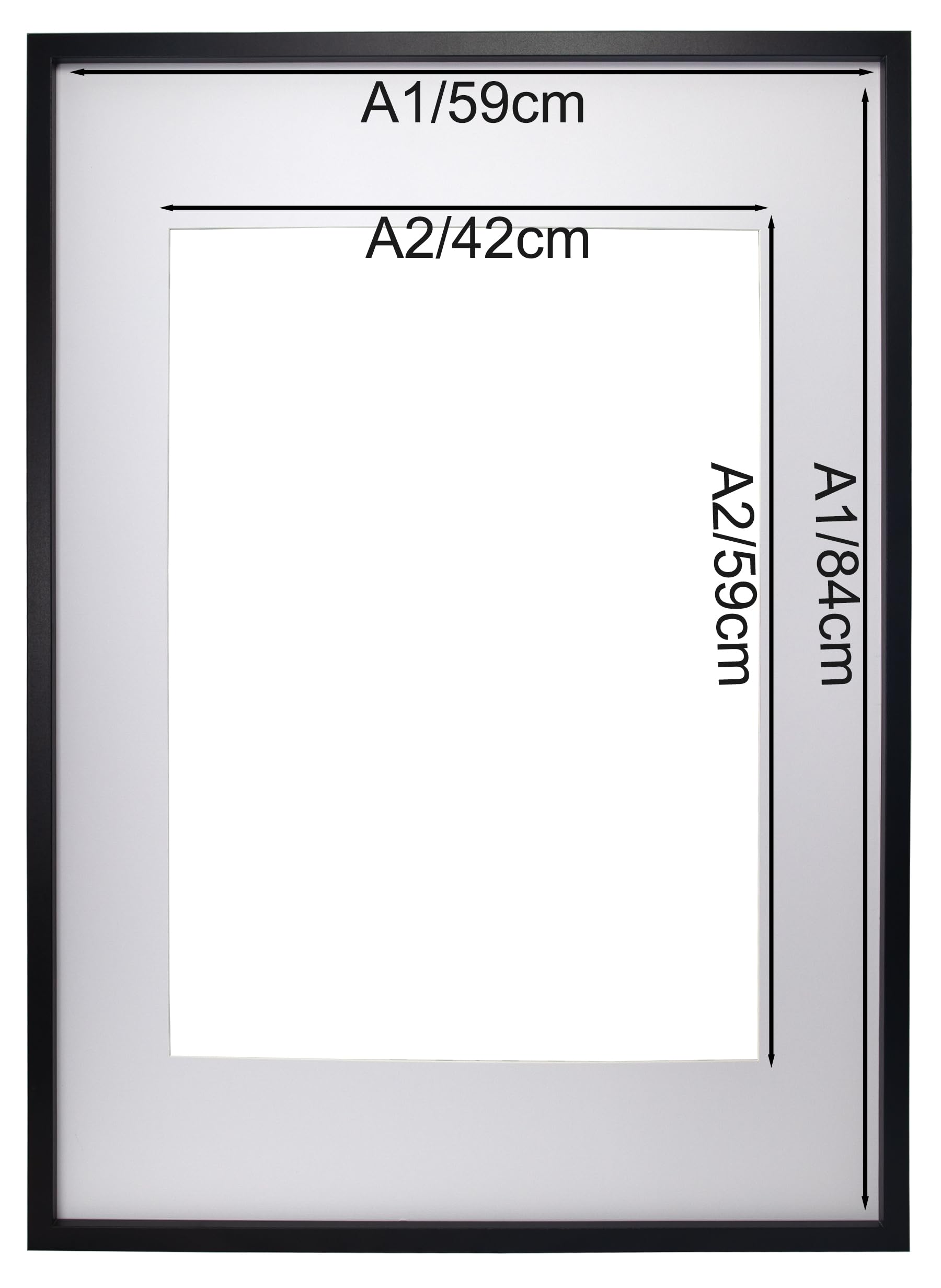 A1 Bilderrahmen, Schwarz, 3 Stück, mit Passepartout für A2 (41 x 58,4 cm), A2 Posterrahmen für Fotos, leichtes MDF, horizontale/vertikale Wandmontage, 3 Stück