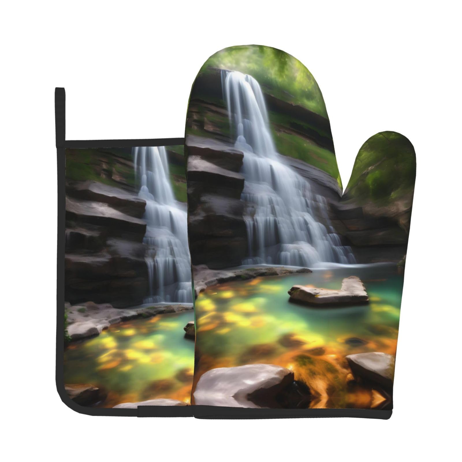 Oven Mitts and Potholders Set of 2 for Kitchen Baking Cooking GrayWaterfall Views Thick and Durable