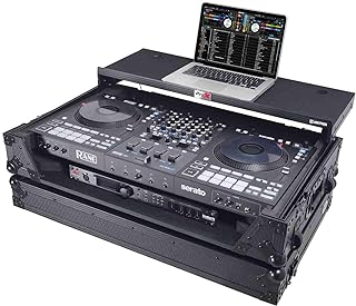 ProX XS-RANEFOUR WLTBL LED ATA Flight Style Road Case For RANE Four DJ Controller with Laptop Shelf 1U Rack Space LED and Wheels - Black Finish
