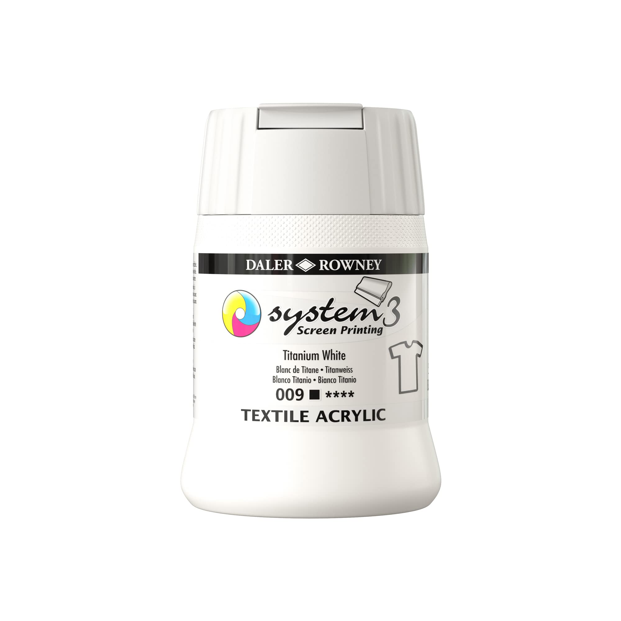 Daler-Rowney System3 Textile Acrylic Screen Printing Ink, Plastic Pot, 8.45oz - 250 ml, Titanium White