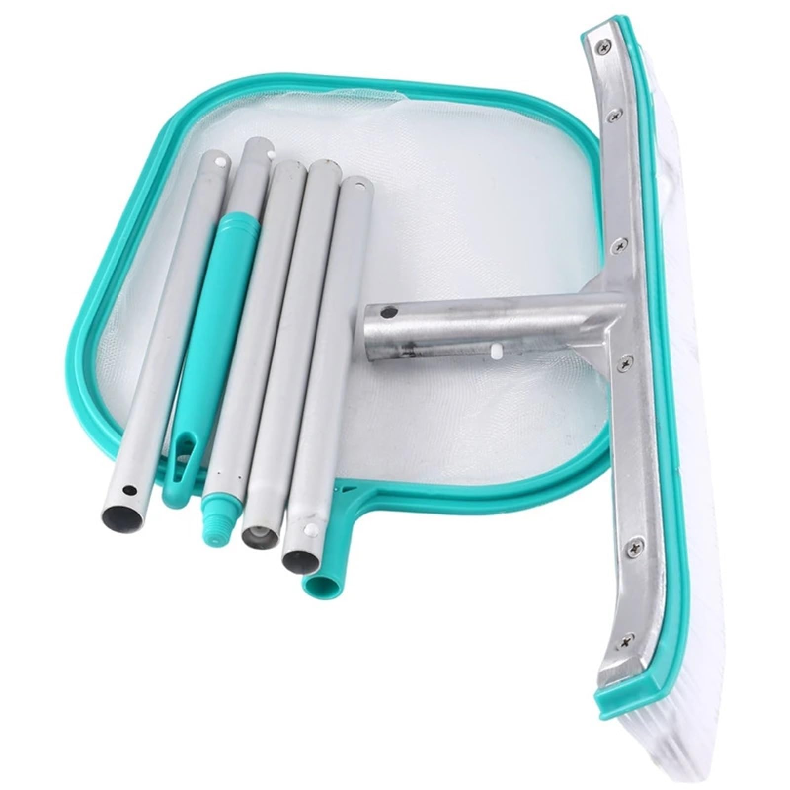 Red de Malla for Piscinas Poco Profundas con recogedor de Hojas, Mango telescópico y Cepillo de fregado de 45 cm for Limpiar residuos de la Pared. para Piscina,Estanque
