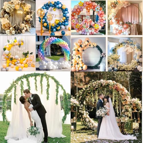 Image of SLNS Round Balloon Decoration Stand for Ceremony, Birthday, Decoration Arch Stand Circle Balloon Arch Frame White Round Balloon Backdrop Frame Height(6feet) Width(5 feet) Strong PVC (Plastic)