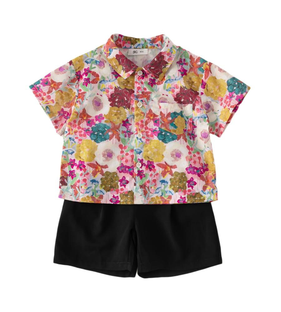 Meufam Toddler Baby Boys Hawaiian Outfit Short Sleeve Button Down Shirt + Shorts Summer Suits Gentlemen Clothes (Khaki,120/3-4 Y,Unisex,Big Kid,US,Age,3 Years,4 Years)