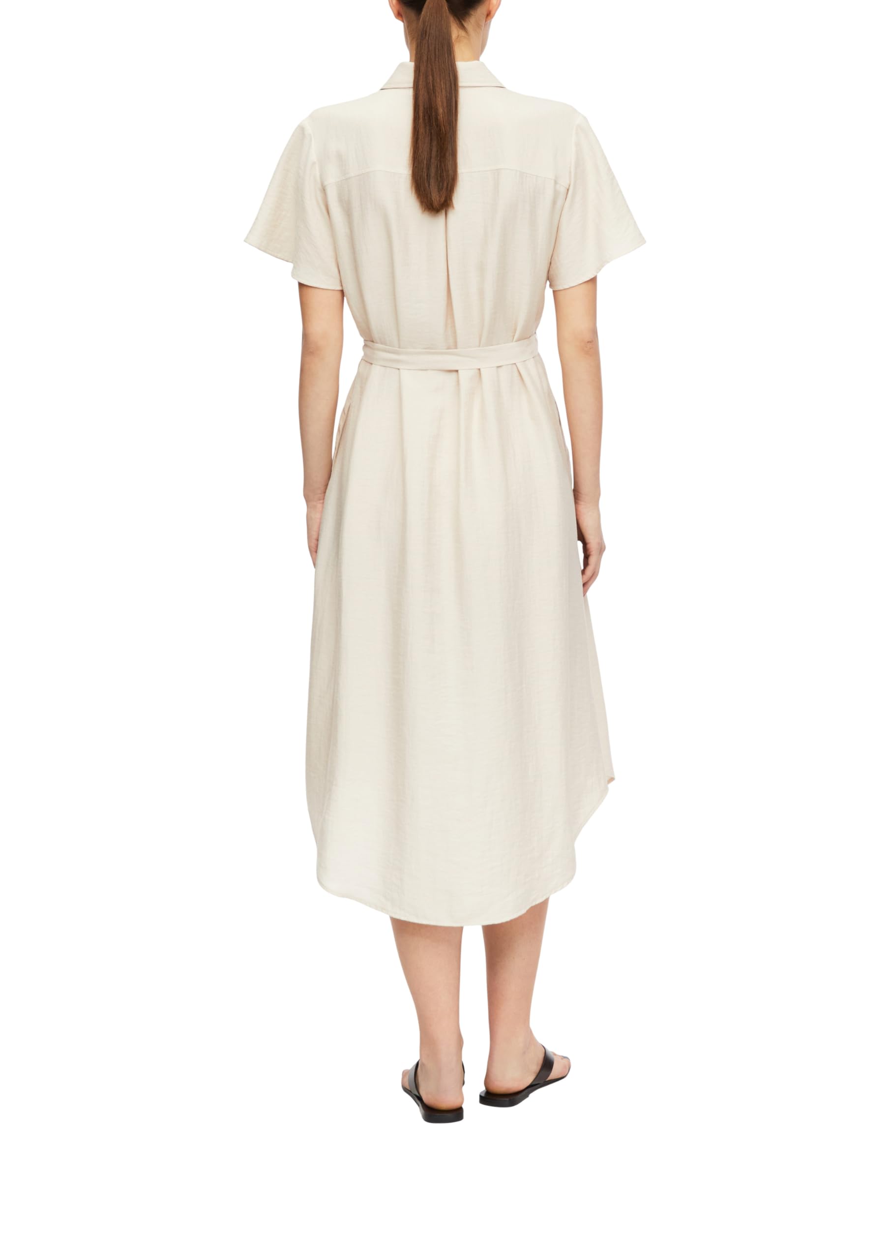 Comma Damen Hemdblusenkleid aus Viskose-Leinen-Mix – Relaxed Fit, Kurzarm, Midi-Länge