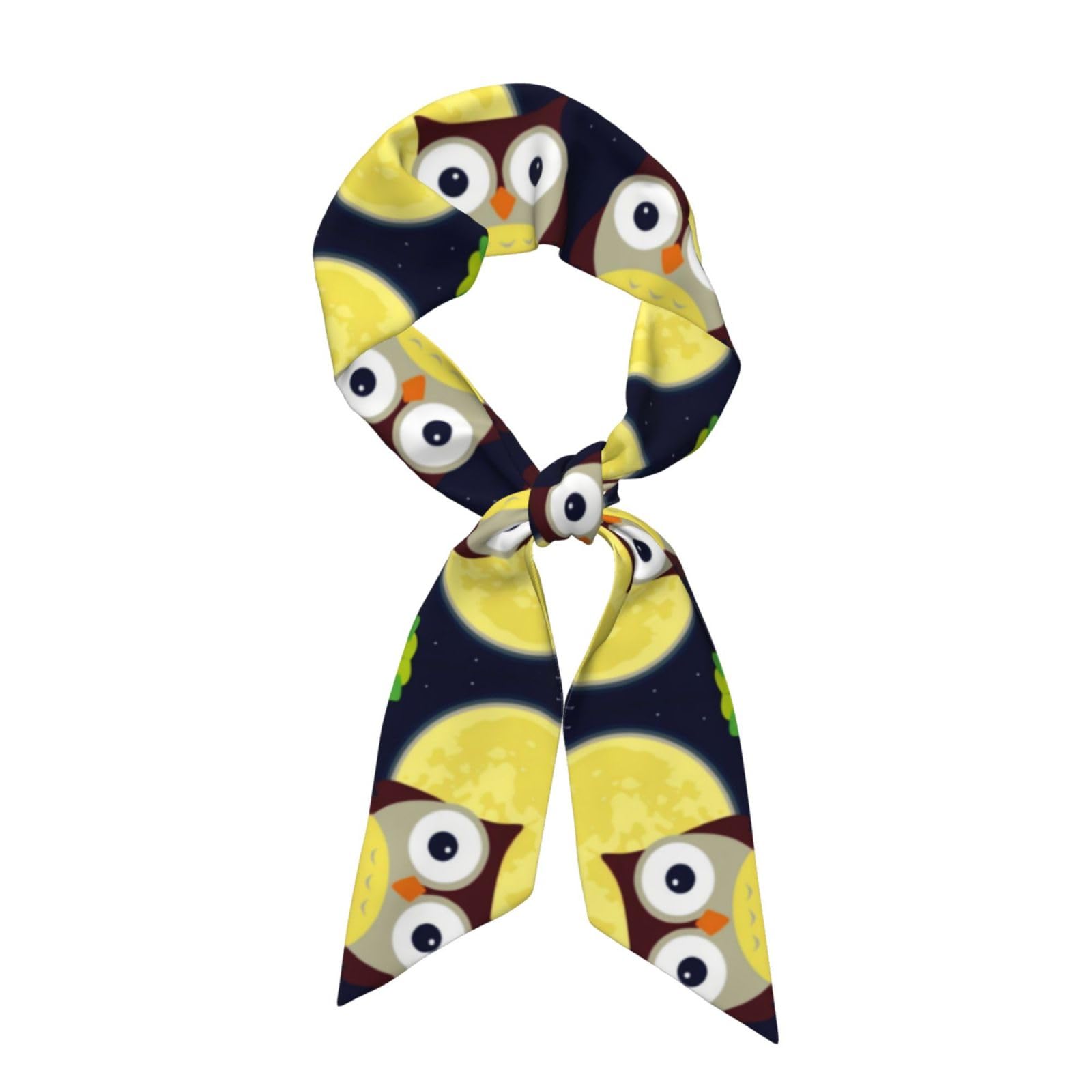 QAZWZML Women's long silk scarf Owl and Yellow Moon printed multi-functional headscarf can be used as a headscarf and accessory suitable for everyday wear