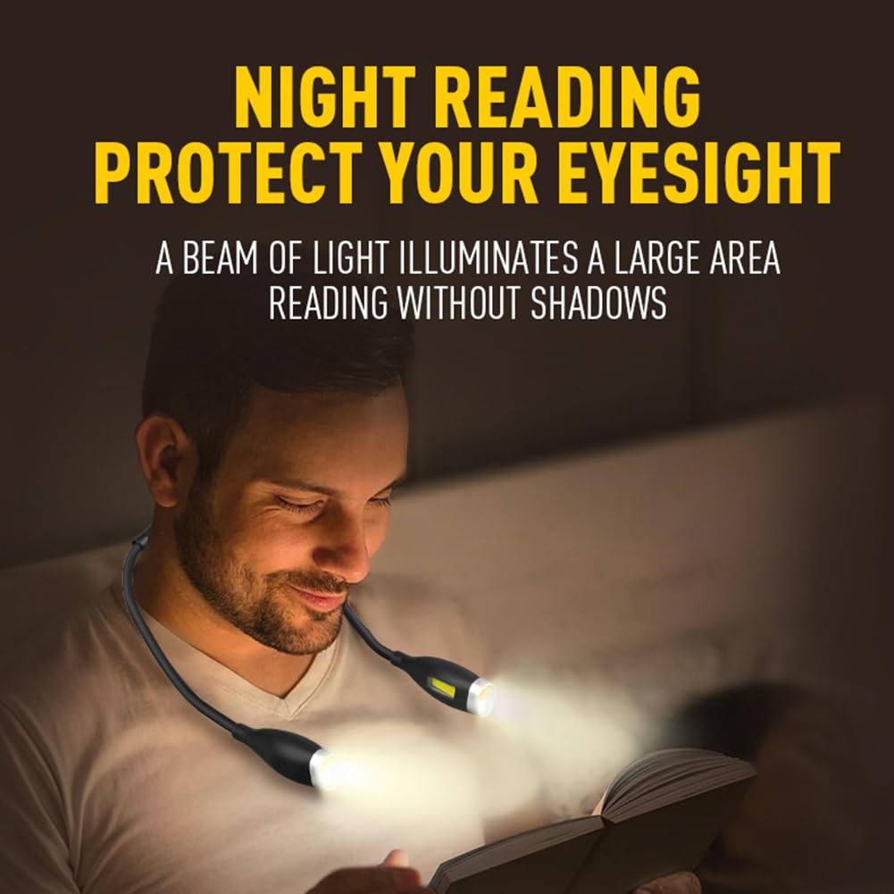 Luz LED de Lectura para el Cuello: Brazos Flexibles, Brillo Ajustable, lámpara Recargable para Actividades Nocturnas