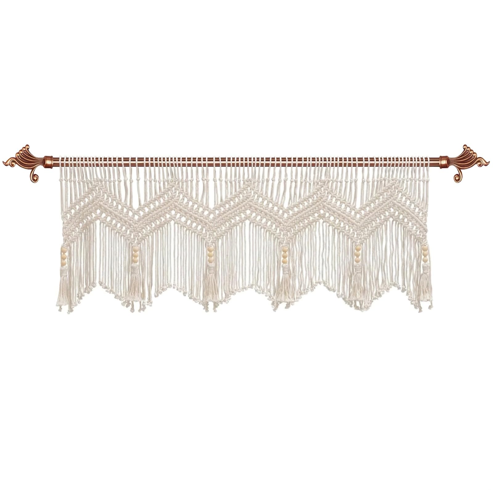 Cenefa de macramé de algodón premium tejida a mano para una ventana bohemia elegante 1