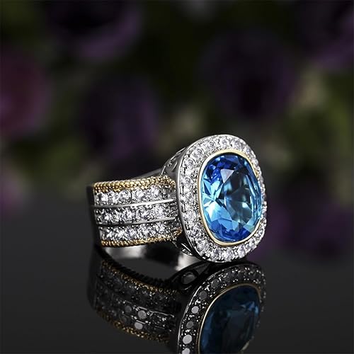 Miniatura 4 de Anillo de plata de ley 925 con diamantes completos brillantes de oro de 18 quilates, anillo de cóctel de zafiro con circonita cúbica, anillo de