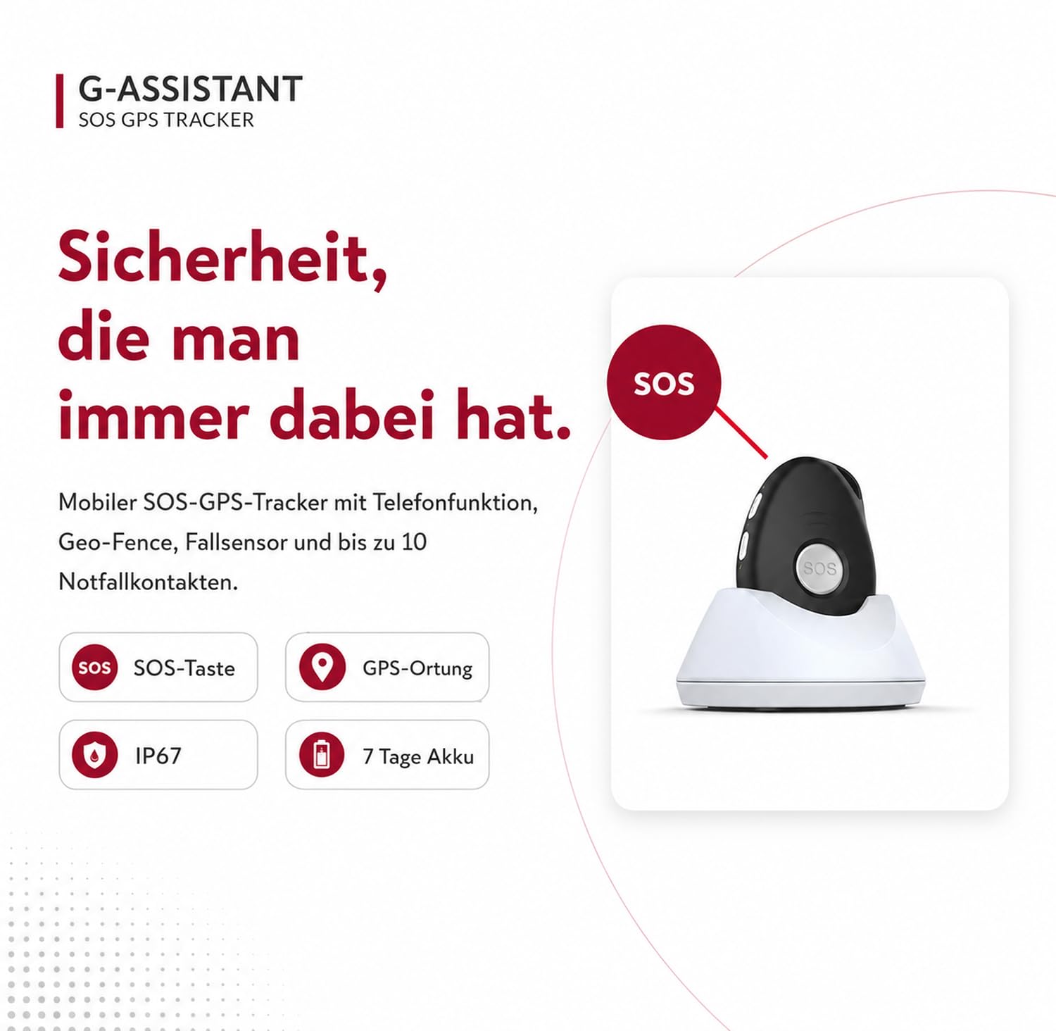 Notruf GPS Tracker (ohne ABO) G-ASSISTANT, GPS/GSM/4G LTE, Notruf-System mit Telefon, Fallsensor, GEO Fence, IP67 Wasserdicht, für Senioren/Kinder/Demenzkranke (CARBONSCHWARZ, 2G-Start)