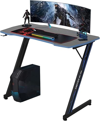 Escritorio pequeño para juegos, escritorio para juegos barato con gancho para auriculares, escritorio de mesa para juegos con superficie de fibra de