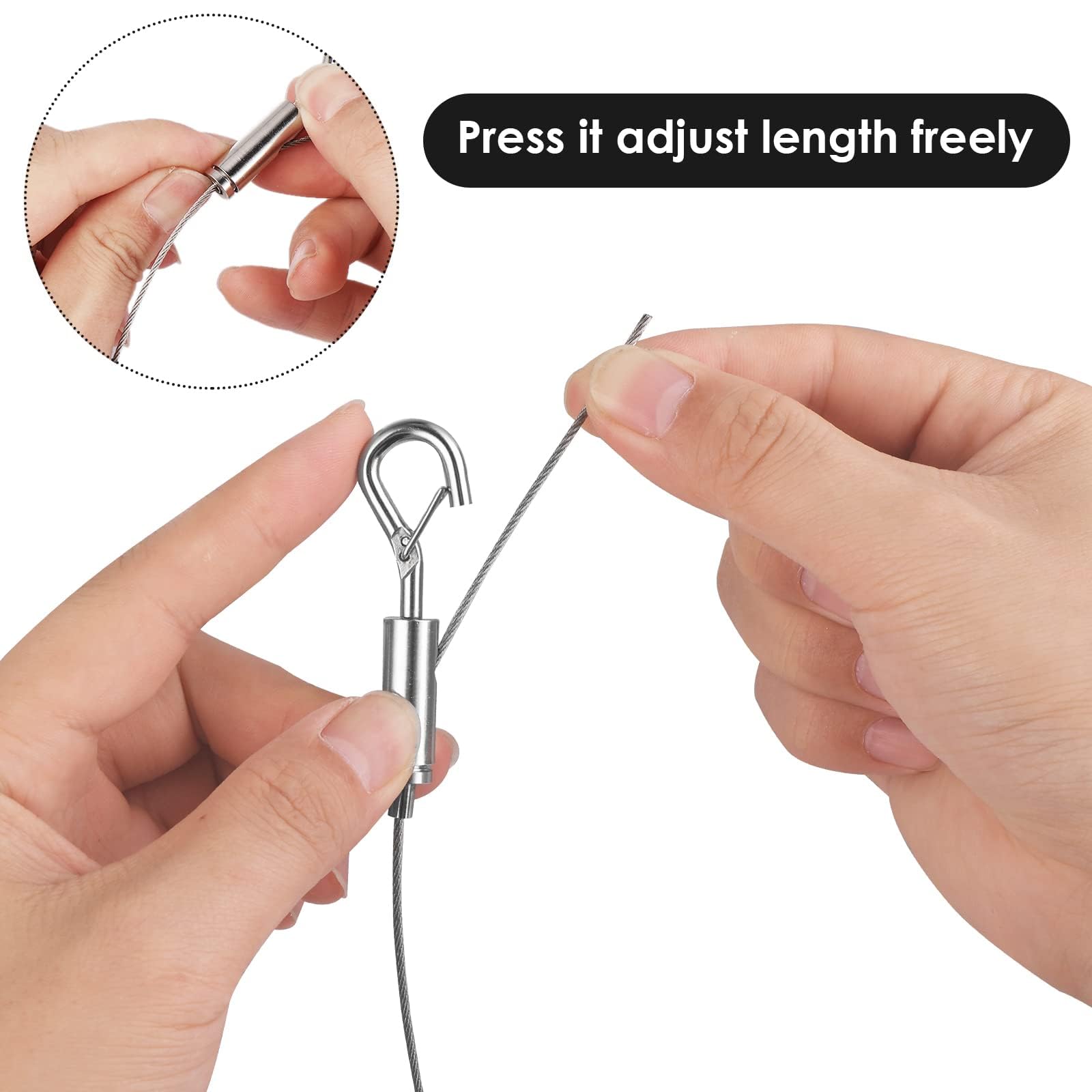Produktbild von 2x Edelstahl-Drahtseil Mit Ösen, 1m X 1,5mm + Haken & Schrauben – Bis 50kg, Verstellbar
