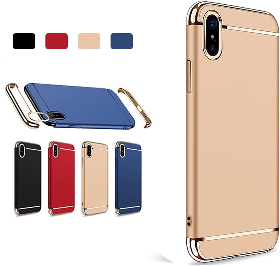 Luxury Electroplate Chrome 3 in 1 Combo Slim Cover Mobile Phone for iPhone 8 7 6 Plus Hard Shell for Apple iPhone X Case (Gold)