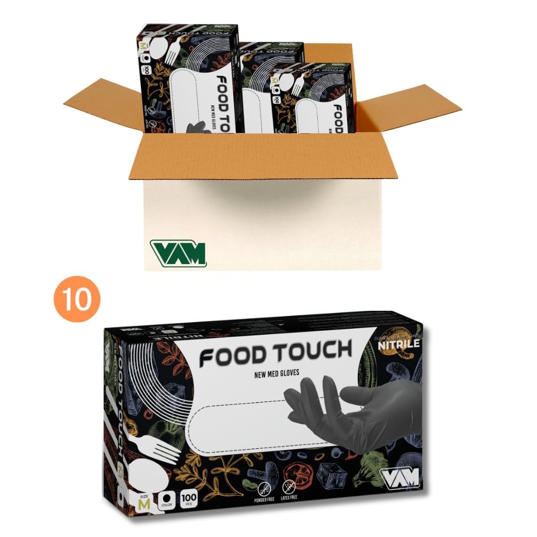 VAM Food Touch Guantes de nitrilo 4 gramos, ideales para la industria alimentaria, Ho.Re.Ca, Estética y Tatuadores, de calidad superior (1000, M)